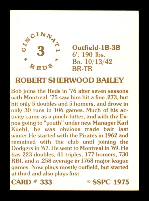 Bob Bailey Autographed 1975 SSPC Card #333 Montreal Expos SKU #204677 - RSA