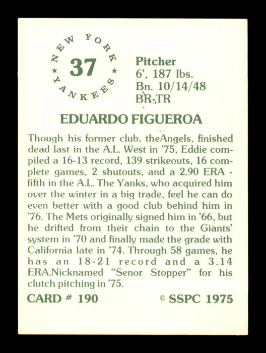 Ed Figueroa Autographed 1975 SSPC Card #190 California Angels SKU #204735 - RSA