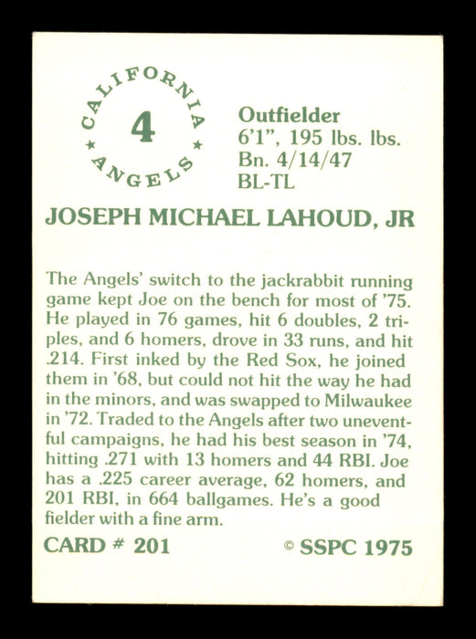 Joe Lahoud Autographed 1975 SSPC Card #201 California Angels SKU #204743 - RSA
