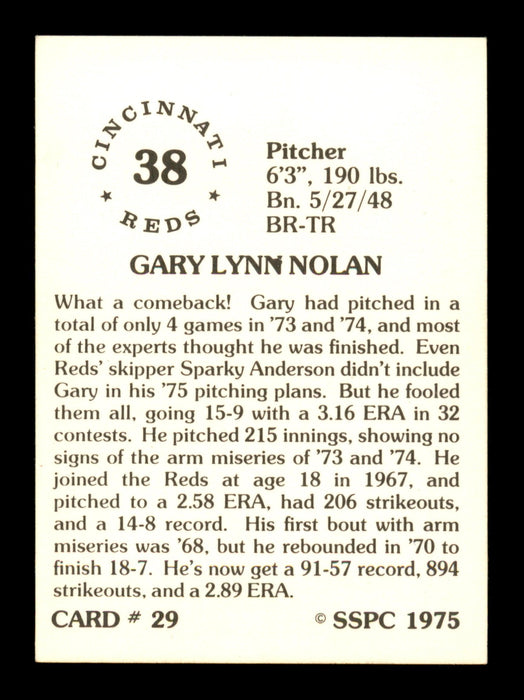 Gary Nolan Autographed 1975 SSPC Card #29 Cincinnati Reds SKU #204795 - RSA