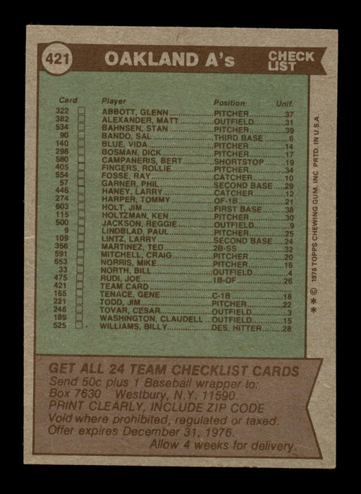Al Dark Autographed 1976 Topps Card #421 Oakland A's SKU #204887 - RSA