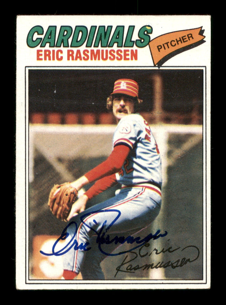 Eric Harry Rasmussen Autographed 1977 Topps Card #404 St. Louis Cardinals SKU #205152 - RSA