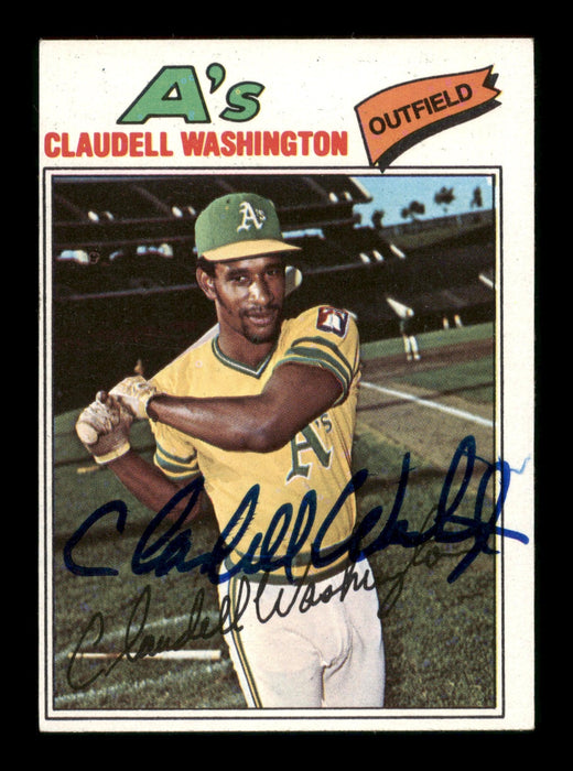 Claudell Washington Autographed 1977 Topps Card #405 Oakland A's SKU #205154 - RSA