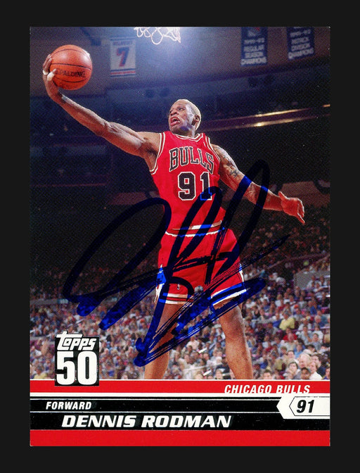 Dennis Rodman Autographed 2007-08 Topps 50th Anniversary Card #29 Chicago Bulls Stock #190499 - RSA