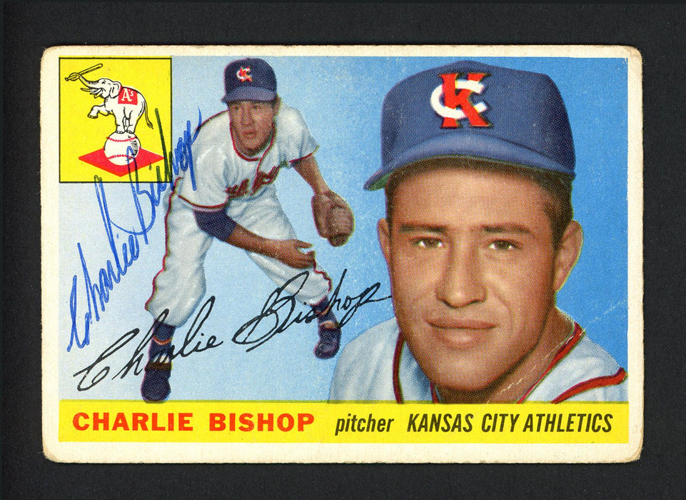 Charlie Bishop Autographed 1955 Topps Card #96 Kansas City A's SKU #162227 - RSA