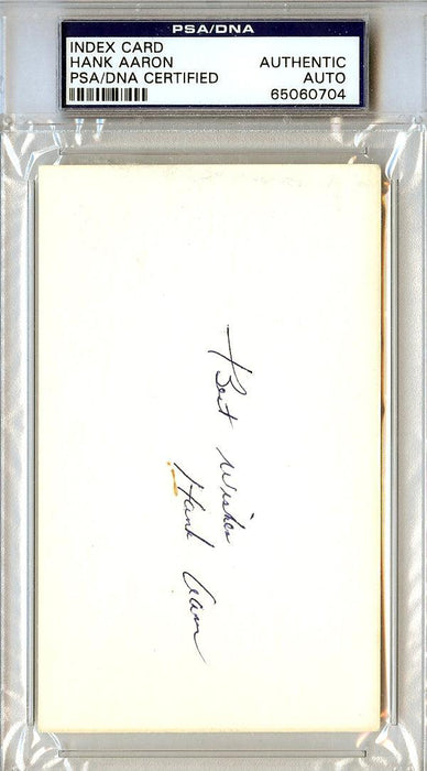 Hank Aaron Autographed Index Card Atlanta Braves Vintage Playing Days PSA/DNA #65060704 - RSA