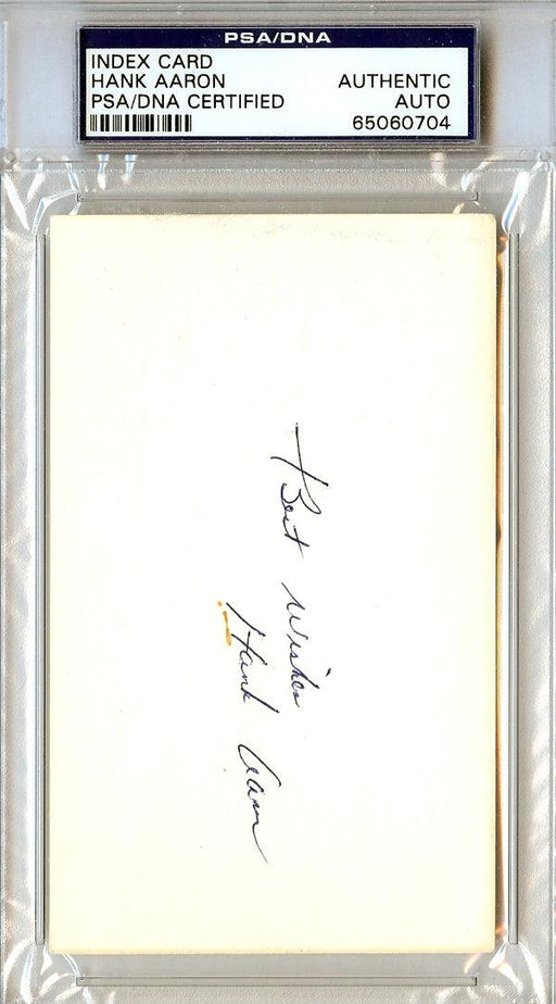 Hank Aaron Autographed Index Card Atlanta Braves Vintage Playing Days PSA/DNA #65060704 - RSA