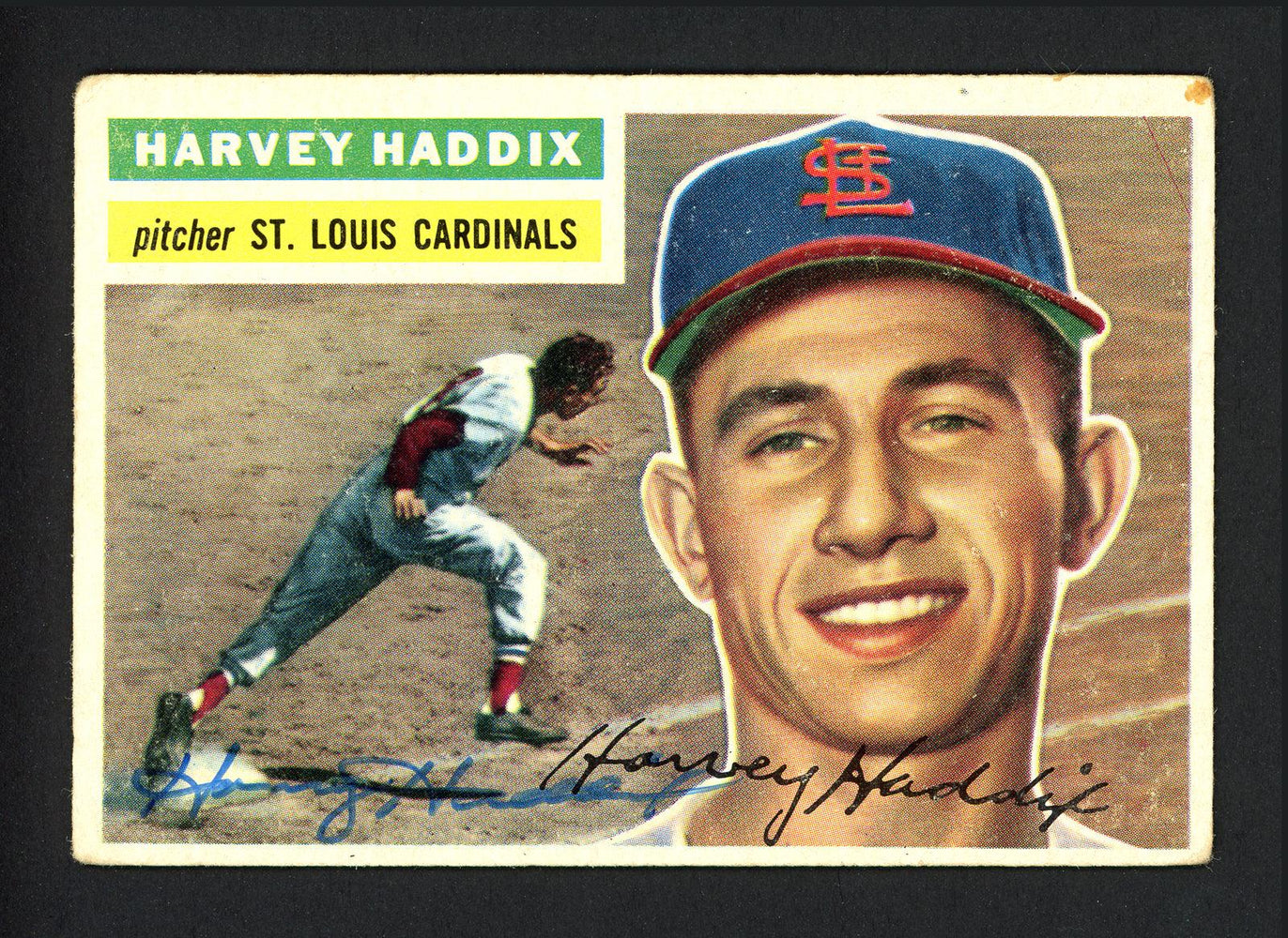 Harvey Haddix Autographed 1956 Topps Card #77 St. Louis Cardinals SKU #162239 - RSA