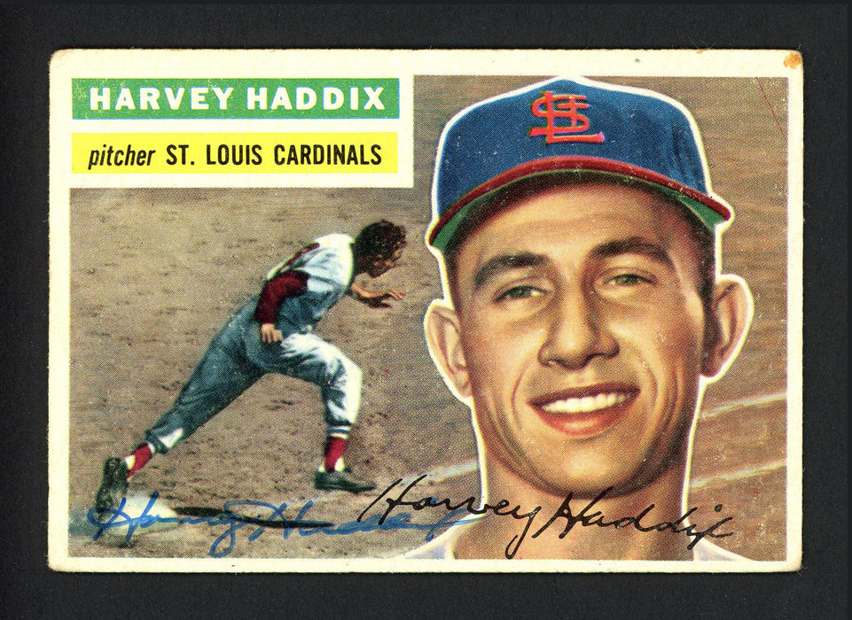 Harvey Haddix Autographed 1956 Topps Card #77 St. Louis Cardinals SKU #162239 - RSA