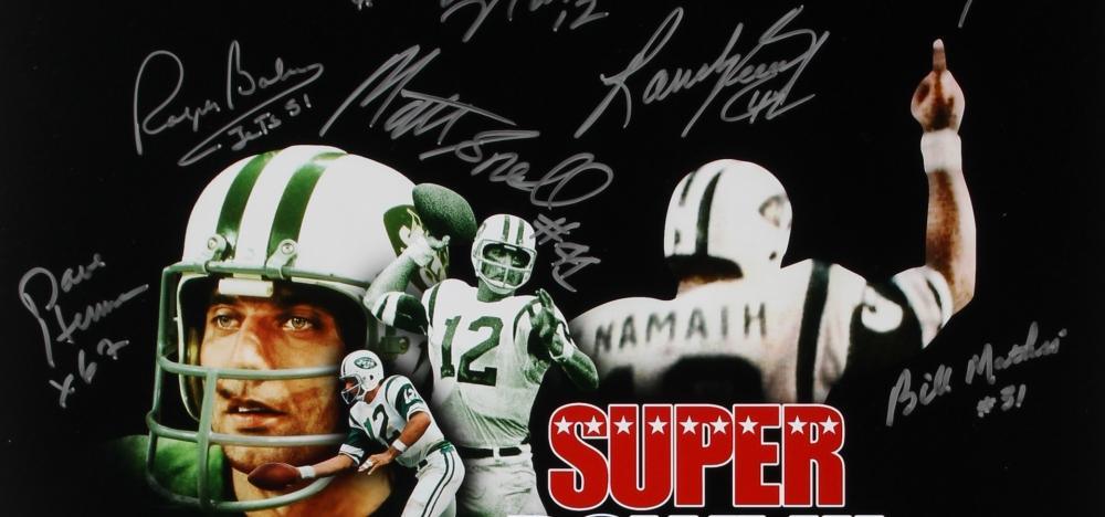 1969 new york jets super bowl iii team signed signed 16x20 24 signature black photo jsa 69jetsblack left side view