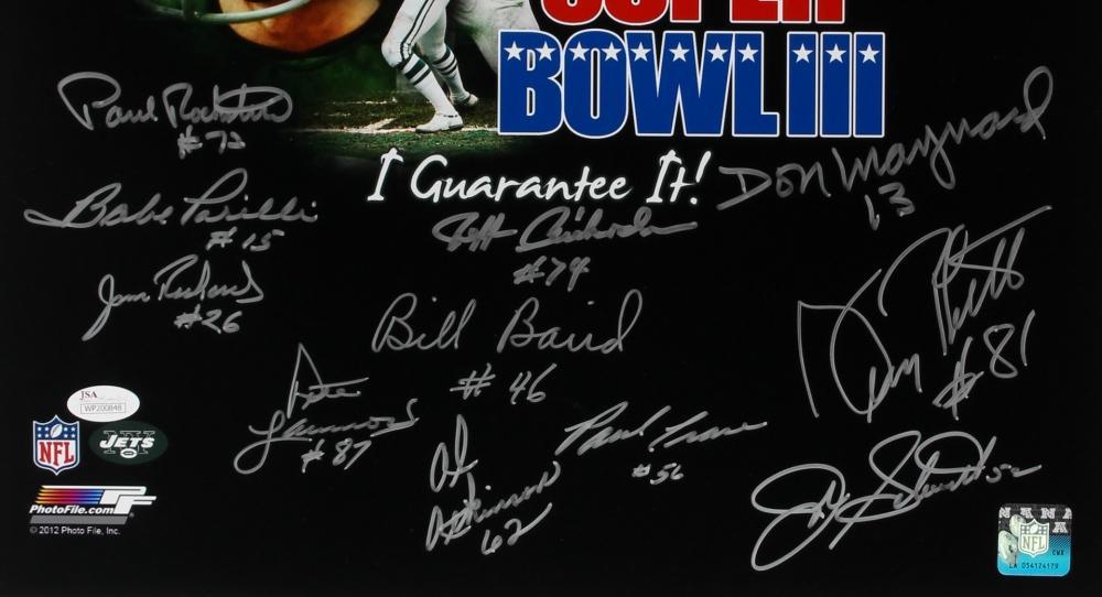 1969 new york jets super bowl iii team signed signed 16x20 24 signature black photo jsa 69jetsblack zoomed in