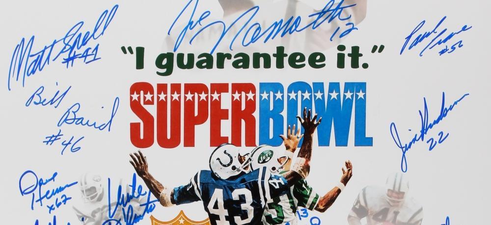 1969 new york jets super bowl iii team signed signed 16x20 24 signature white photo jsa 69jetscover left side view