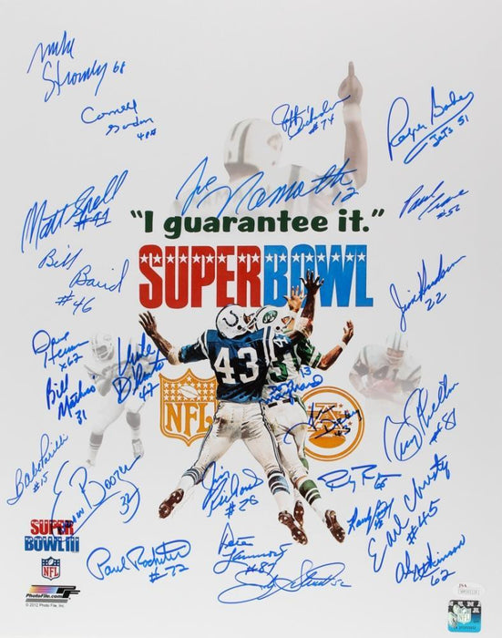 1969 new york jets super bowl iii team signed signed 16x20 24 signature white photo jsa 69jetscover certificate of authenticity