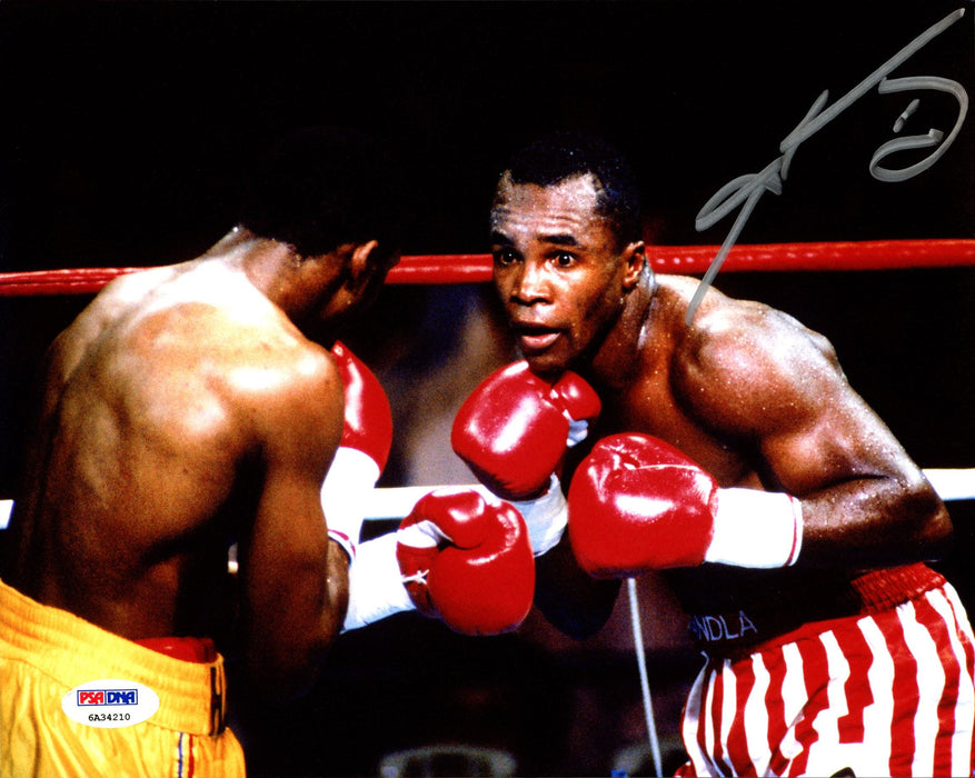 Sugar Ray Leonard Autographed 8x10 Photo vs. Thomas "Hitman" Hearns PSA/DNA Stock #177810 - RSA