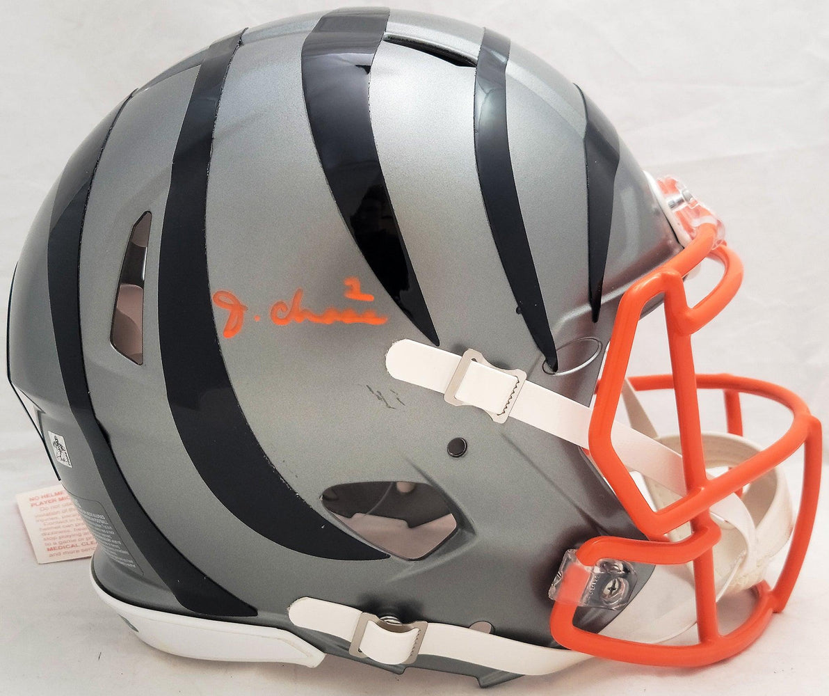 Ja'Marr Chase Autographed Cincinnati Bengals AMP Gray Full Size Authentic Speed Helmet Beckett BAS QR #WU15468 - RSA