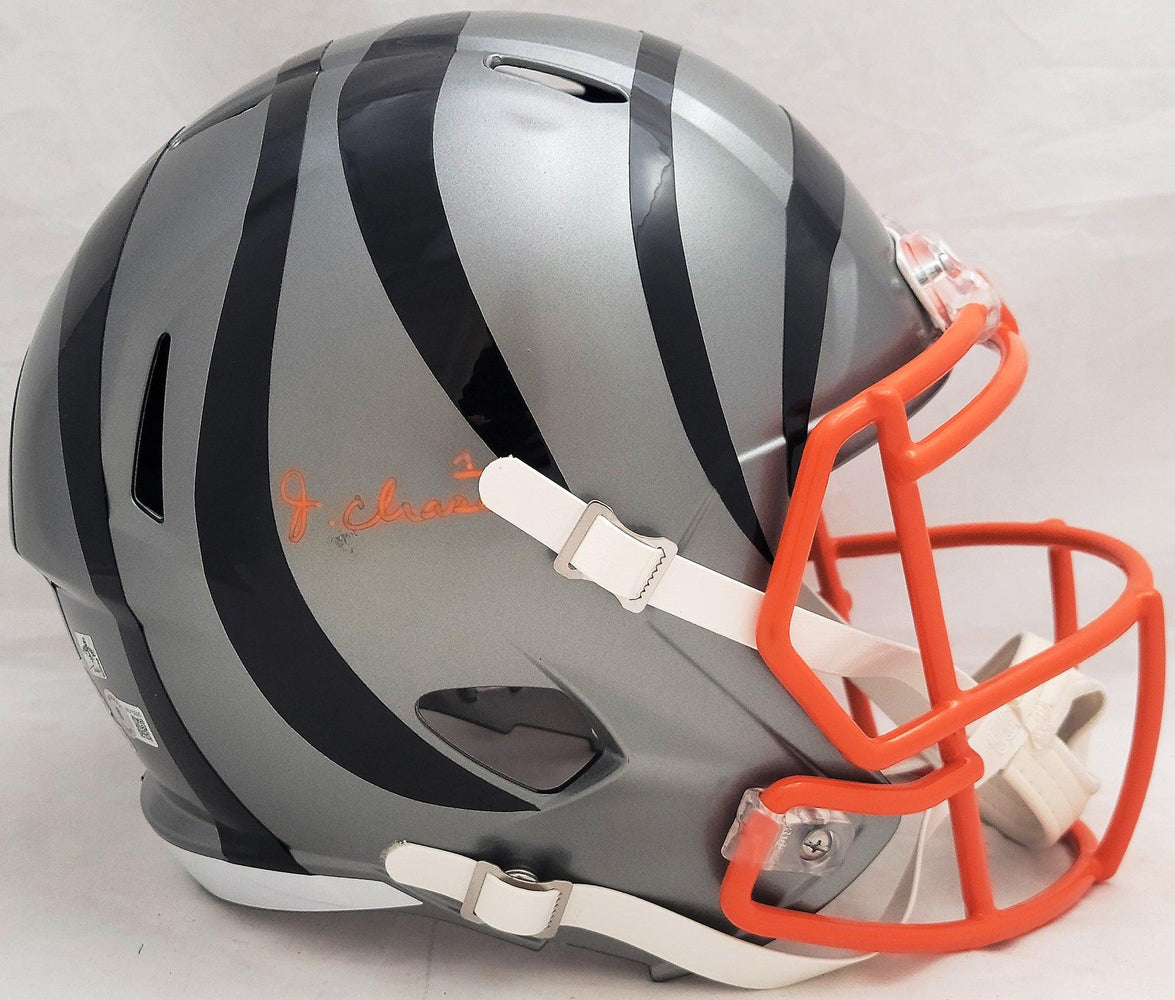Ja'Marr Chase Autographed Cincinnati Bengals AMP Gray Full Size Replica Speed Helmet Beckett BAS QR #WU15505 - RSA