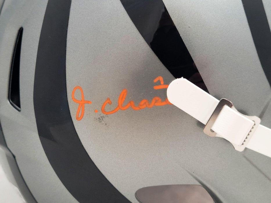 Ja'Marr Chase Autographed Cincinnati Bengals AMP Gray Full Size Replica Speed Helmet Beckett BAS QR #WU15505 - RSA