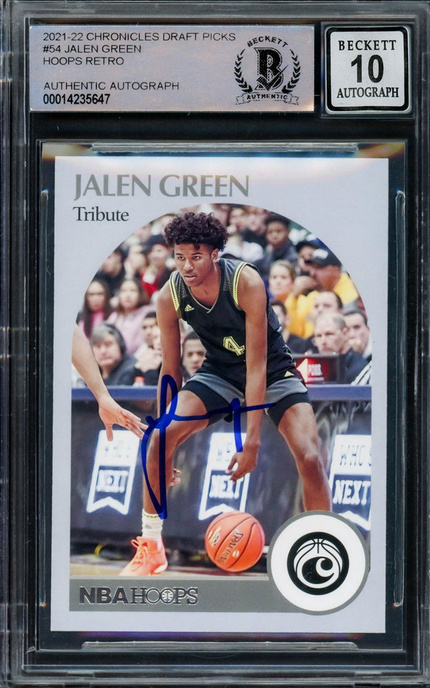 Jalen Green Autographed 2021-22 Hoops Tribute Rookie Card #54 Houston Rockets Auto Grade Gem Mint 10 Beckett BAS #14235647 - RSA