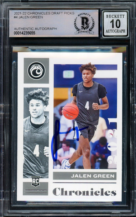 Jalen Green Autographed 2021-22 Chronicles Rookie Card #4 Houston Rockets Auto Grade Gem Mint 10 Beckett BAS Stock #205947 - RSA