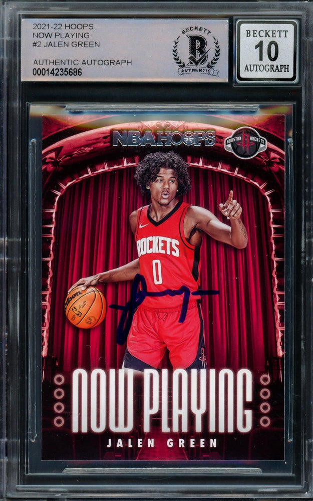 Jalen Green Autographed 2021-22 NBA Hoops Now Playing Rookie Card #2 Houston Rockets Auto Grade Gem Mint 10 Beckett BAS #14235686 - RSA