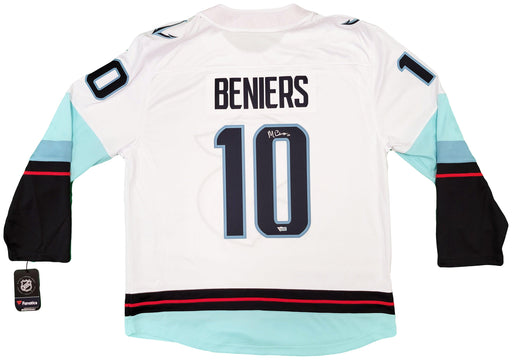 Seattle Kraken Matty Beniers Autographed White Fanatics Jersey Size XL With Inaugural Patch Fanatics Holo Stock #206007 - RSA