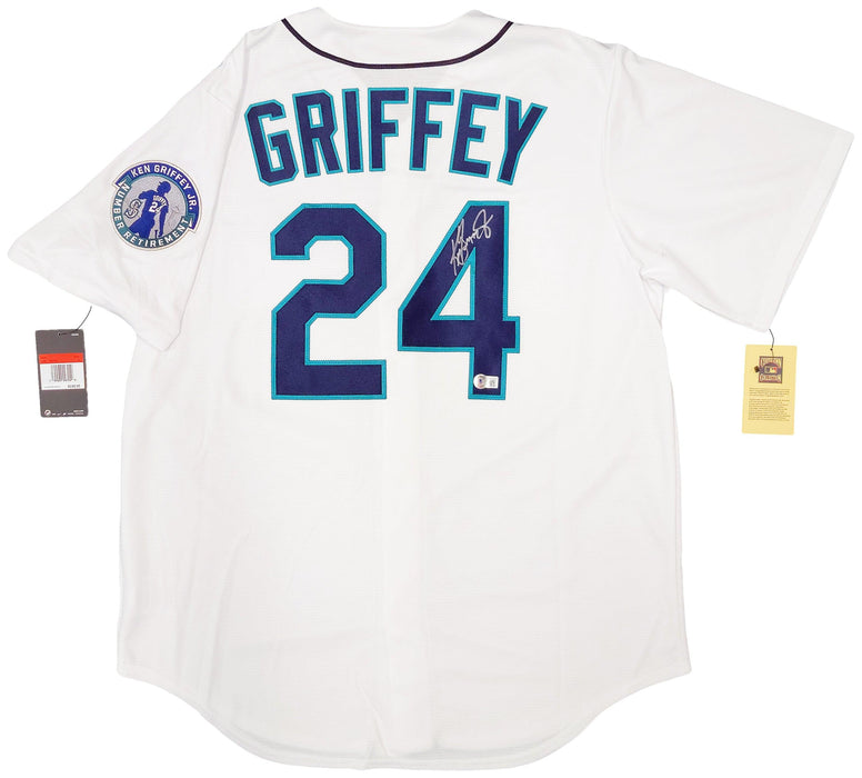 Seattle Mariners Ken Griffey Jr. Autographed White Nike Cooperstown Edition Jersey Retirement Patch Size L Beckett BAS QR Stock #206019 - RSA