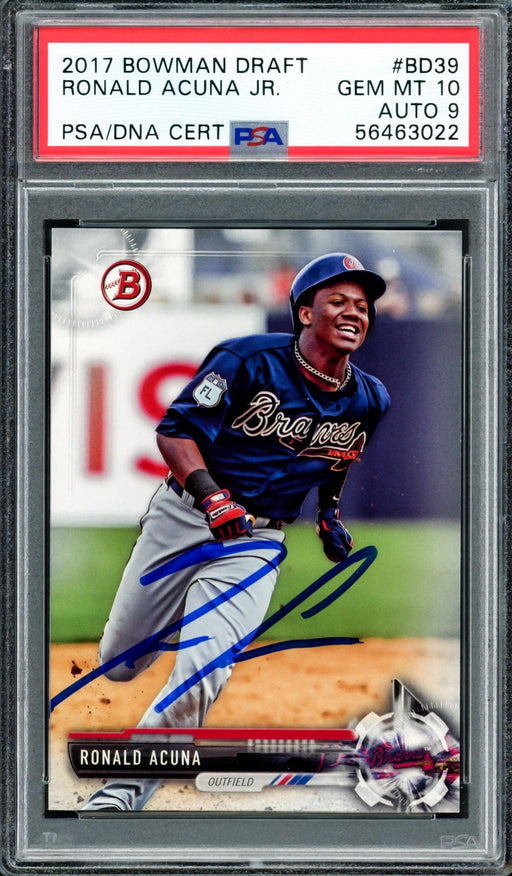 Ronald Acuna Jr. Autographed 2017 Bowman Draft Rookie Card #BD39 Atlanta Braves PSA 10 Auto Grade Mint 9 PSA/DNA #56463022 - RSA