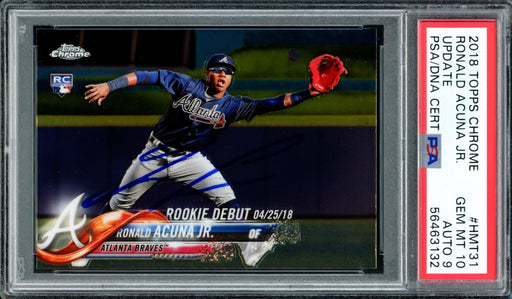 Ronald Acuna Jr. Autographed 2018 Topps Chrome Update Rookie Card #HMT31 Atlanta Braves PSA 10 Auto Grade Mint 9 PSA/DNA #56463132 - RSA