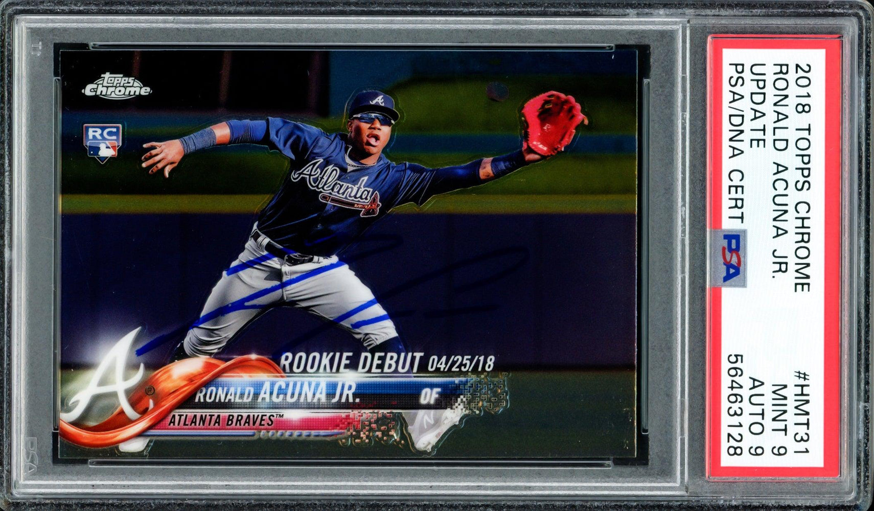Ronald Acuna Jr. Autographed 2018 Topps Chrome Update Rookie Card #HMT31 Atlanta Braves PSA 9 Auto Grade Mint 9 PSA/DNA #56463128 - RSA