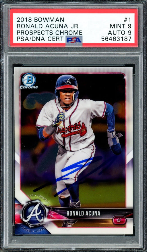 Ronald Acuna Jr. Autographed 2018 Bowman Prospects Chrome Rookie Card #1 Atlanta Braves PSA 9 Auto Grade Mint 9 PSA/DNA #56463187 - RSA