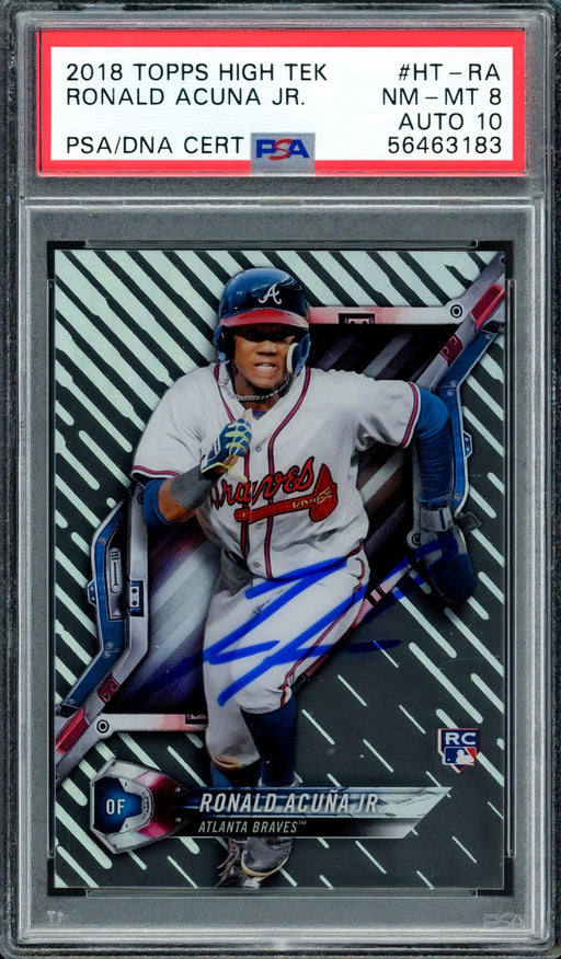 Ronald Acuna Jr. Autographed 2018 Topps High Tek Rookie Card #HT-RA Atlanta Braves PSA 8 Auto Grade Gem Mint 10 PSA/DNA #56463183 - RSA