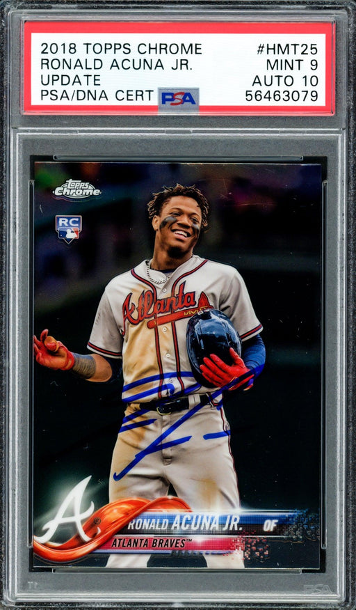Ronald Acuna Jr. Autographed 2018 Topps Chrome Update Rookie Card #HMT25 Atlanta Braves PSA 9 Auto Grade Gem Mint 10 PSA/DNA #56463079 - RSA