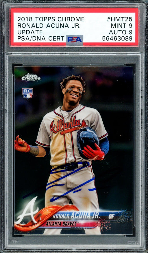 Ronald Acuna Jr. Autographed 2018 Topps Chrome Update Rookie Card #HMT25 Atlanta Braves PSA 9 Auto Grade Mint 9 PSA/DNA #56463089 - RSA