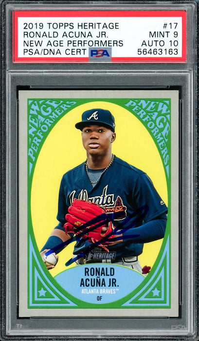 Ronald Acuna Jr. Autographed 2019 Topps Heritage New Age Performers Card #17 Atlanta Braves PSA 9 Auto Grade Gem Mint 10 PSA/DNA #56463163 - RSA