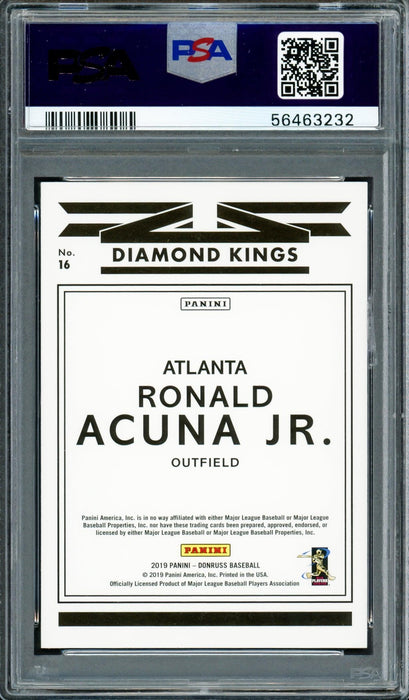 Ronald Acuna Jr. Autographed 2019 Panini Donruss Diamond Kings Card #16 Atlanta Braves PSA 8 Auto Grade Gem Mint 10 PSA/DNA #56463232 - RSA