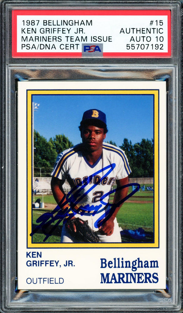 Ken Griffey Jr. Autographed 1987 Bellingham Rookie Card #15 Seattle Mariners Auto Grade Gem Mint 10 PSA/DNA #55707192 - RSA