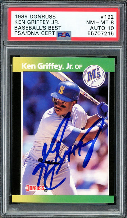 Ken Griffey Jr. Autographed 1989 Donruss Baseball's Best Rookie Card #192 Seattle Mariners PSA 8 Auto Grade Gem Mint 10 PSA/DNA #55707215 - RSA