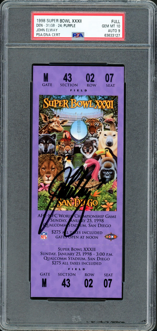 John Elway Autographed 1998 Super Bowl XXXII Ticket Denver Broncos PSA 10 Auto Grade Mint 9 PSA/DNA #63633127 - RSA