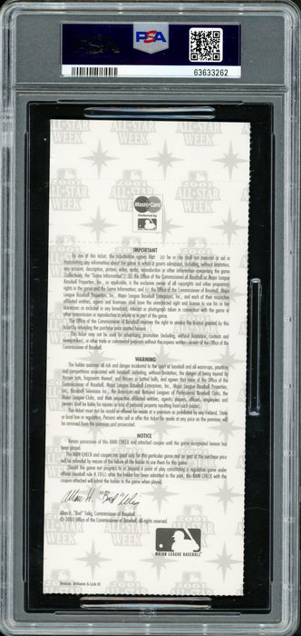 Ichiro Suzuki Autographed 2001 All Star Game Ticket Seattle Mariners PSA 7 Auto Grade Gem Mint 10 "1st AS Game" PSA/DNA #63633262 - RSA