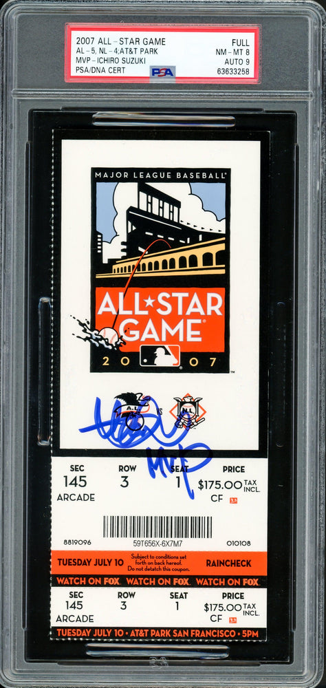 Ichiro Suzuki Autographed 2007 All Star Game Ticket Seattle Mariners PSA 8 Auto Grade Mint 9 "MVP" PSA/DNA #63633258 - RSA