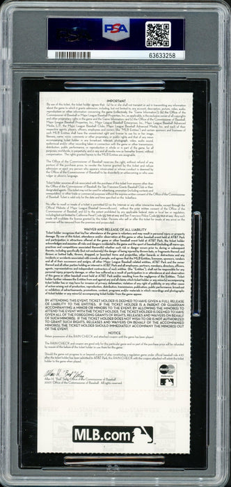 Ichiro Suzuki Autographed 2007 All Star Game Ticket Seattle Mariners PSA 8 Auto Grade Mint 9 "MVP" PSA/DNA #63633258 - RSA