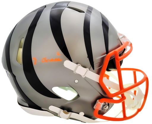 Ja'Marr Chase Autographed Cincinnati Bengals Flash Gray Full Size Authentic Speed Helmet Beckett BAS QR Stock #205624 - RSA