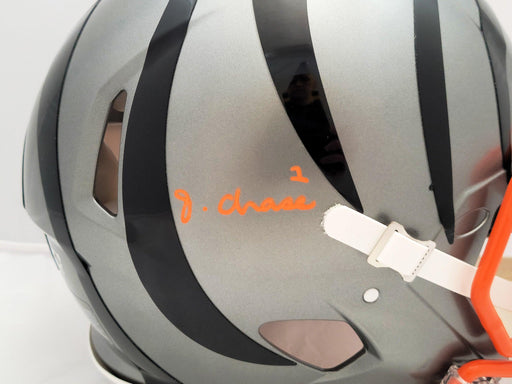 Ja'Marr Chase Autographed Cincinnati Bengals Flash Gray Full Size Authentic Speed Helmet Beckett BAS QR Stock #205624 - RSA