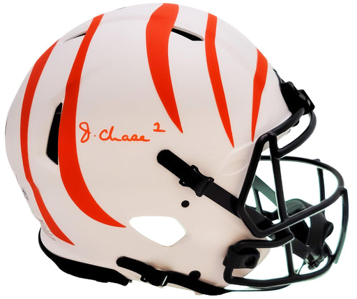 Ja'Marr Chase Autographed Cincinnati Bengals Lunar Eclipse White Full Size Authentic Speed Helmet Beckett BAS QR Stock #205623 - RSA