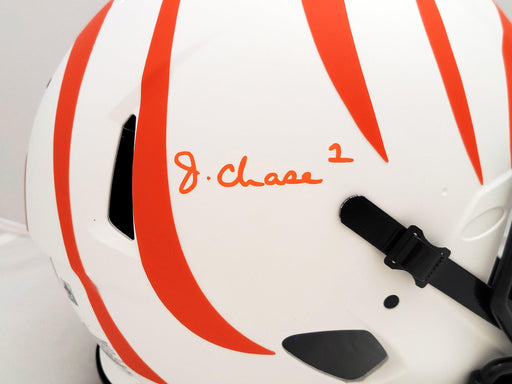 Ja'Marr Chase Autographed Cincinnati Bengals Lunar Eclipse White Full Size Authentic Speed Helmet Beckett BAS QR Stock #205623 - RSA