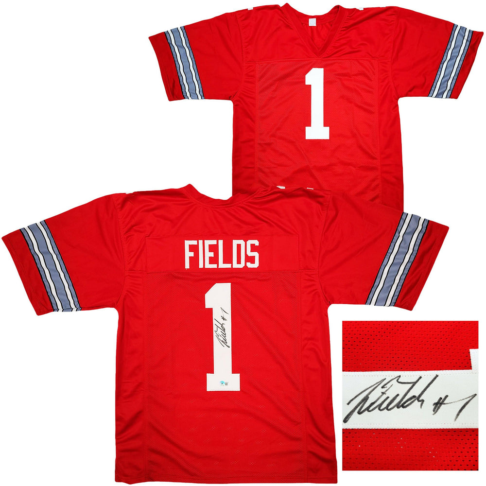Ohio State Buckeyes Justin Fields Autographed Red Jersey Beckett BAS QR Stock #203904 - RSA