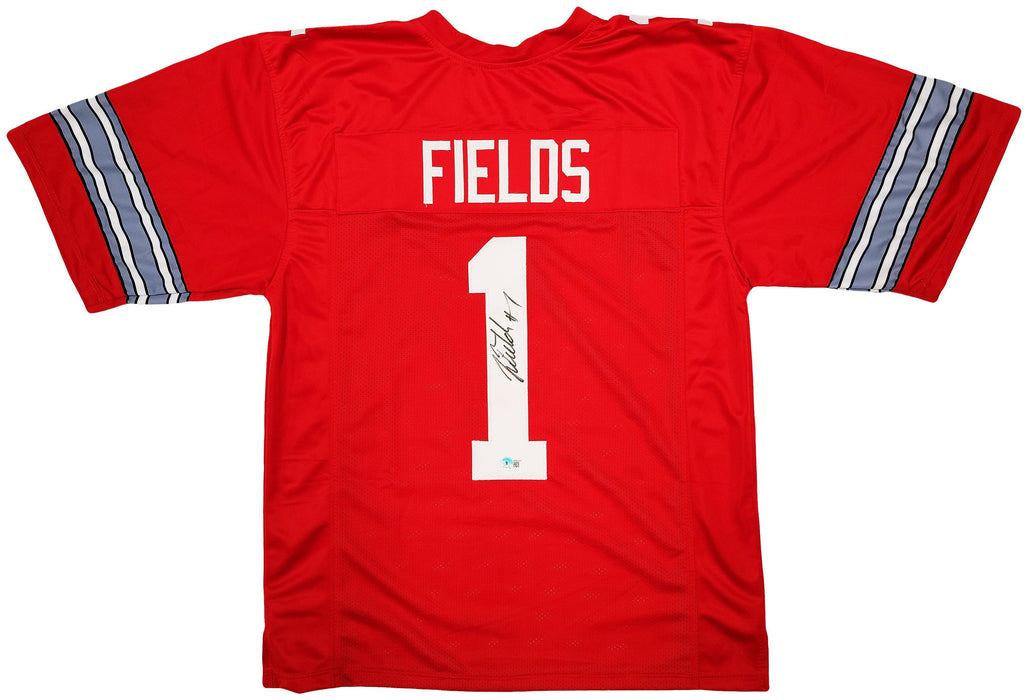 Ohio State Buckeyes Justin Fields Autographed Red Jersey Beckett BAS QR Stock #203904 - RSA