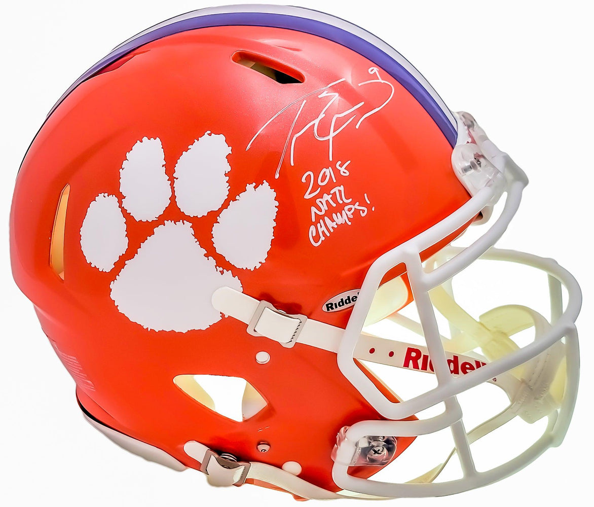 Travis Etienne Autographed Clemson Tigers Orange Full Size Authentic Speed Helmet "2018 Natl Champs!" Beckett BAS QR Stock #205673 - RSA