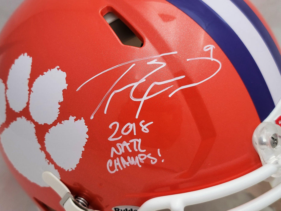 Travis Etienne Autographed Clemson Tigers Orange Full Size Authentic Speed Helmet "2018 Natl Champs!" Beckett BAS QR Stock #205673 - RSA