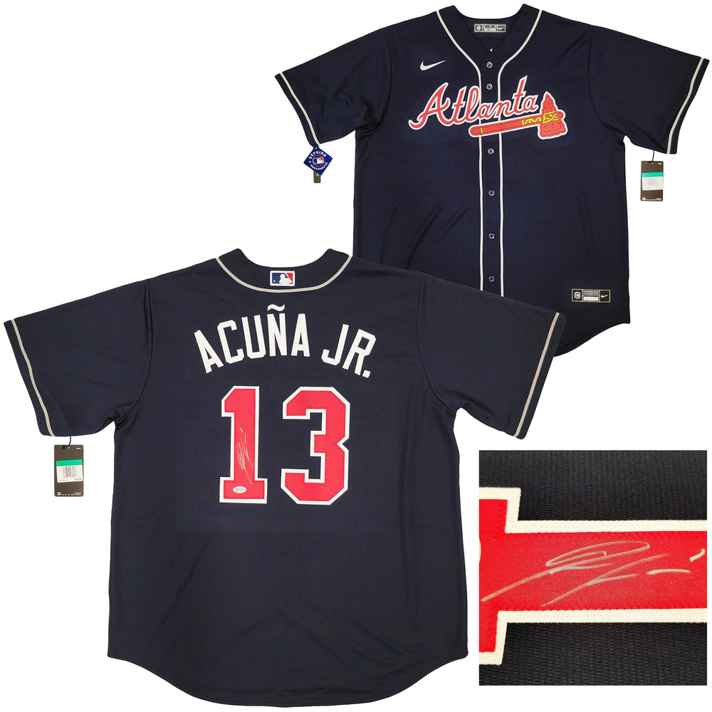 Mil Atlanta Braves Ronald Acuna Jr. Autographed Blue Nike Jersey Size XL Beckett BAS Stock #205685